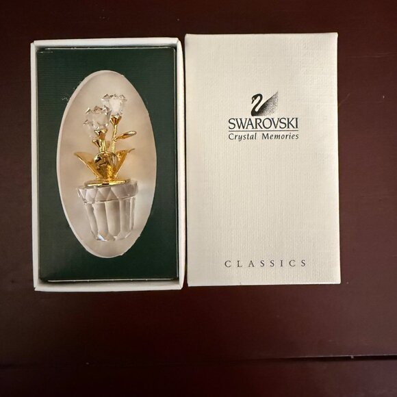 Swarovski Crystal Memories Classics Flower Pot Figurine with Gold Leaves NIB - Picture 4 of 4